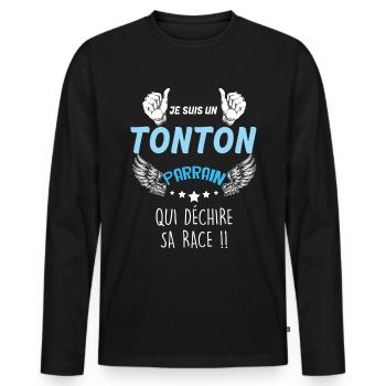 Je Suis Un Tonton Parrain Qui Déchire Sa Race - T-shirt manches longues Premium bio Homme - noir - Devant - Nico (187cm)