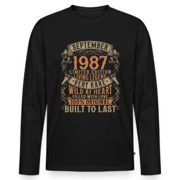 Septembre 1987 Anniversaire de naissance - T-shirt manches longues Premium bio Homme - noir - Devant - Nico (187cm)