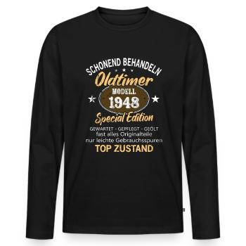 Oldtimer Baujahr 1948 Geboren Jahrgang 1948 - Männer Premium Bio Langarmshirt - Schwarz - Vorne - Nico (187cm)