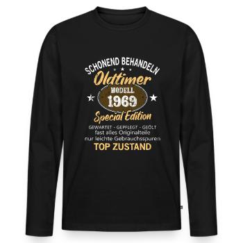 Oldtimer Baujahr 1969 Geboren Jahrgang 1969 - Männer Premium Bio Langarmshirt - Schwarz - Vorne - Nico (187cm)