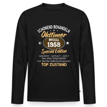 Oldtimer Baujahr 1958 Geboren Jahrgang 1958 - Männer Premium Bio Langarmshirt - Schwarz - Vorne - Nico (187cm)