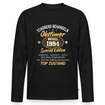 Oldtimer Baujahr 1994 Geboren Jahrgang 1994 - Männer Premium Bio Langarmshirt - Schwarz - Vorne - Nico (187cm)