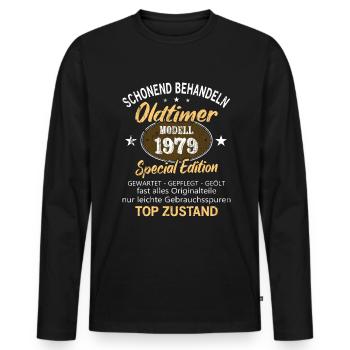 Oldtimer Baujahr 1979 Geboren Jahrgang 1979 - Männer Premium Bio Langarmshirt - Schwarz - Vorne - Nico (187cm)