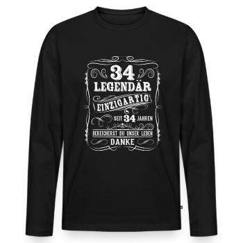 34. Geburtstag Geschenk Legendär 34 Jahre Frauen - Männer Premium Bio Langarmshirt - Schwarz - Vorne - Nico (187cm)