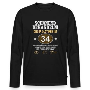 Schonend Behandeln Oldtimer Ist 34 Jahre 34. - Männer Premium Bio Langarmshirt - Schwarz - Vorne - Nico (187cm)