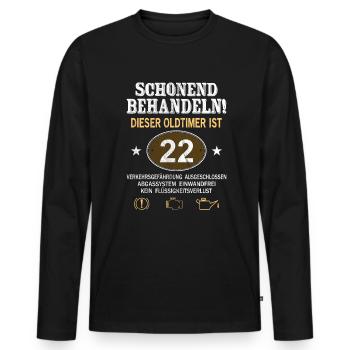 Schonend Behandeln Oldtimer Ist 22 Jahre 22. - Männer Premium Bio Langarmshirt - Schwarz - Vorne - Nico (187cm)