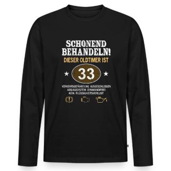 Schonend Behandeln Oldtimer Ist 33 Jahre 33. - Männer Premium Bio Langarmshirt - Schwarz - Vorne - Nico (187cm)