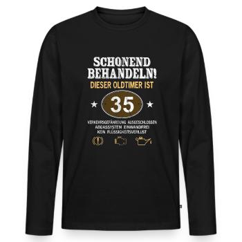 Schonend Behandeln Oldtimer Ist 35 Jahre 35. - Männer Premium Bio Langarmshirt - Schwarz - Vorne - Nico (187cm)