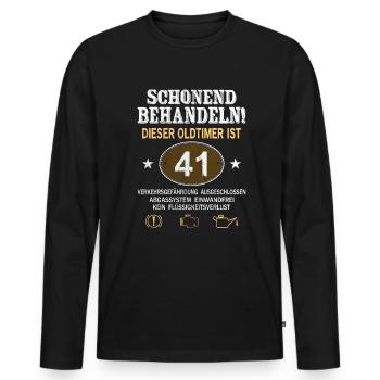 Schonend Behandeln Oldtimer Ist 41 Jahre 41. - Männer Premium Bio Langarmshirt - Schwarz - Vorne - Nico (187cm)