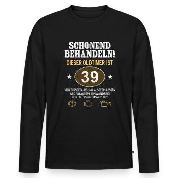 Schonend Behandeln Oldtimer Ist 39 Jahre 39. - Männer Premium Bio Langarmshirt - Schwarz - Vorne - Nico (187cm)