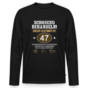 Schonend Behandeln Oldtimer Ist 47 Jahre 47. - Männer Premium Bio Langarmshirt - Schwarz - Vorne - Nico (187cm)