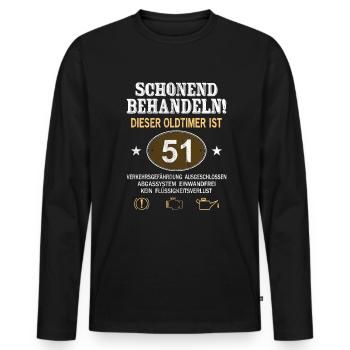 Schonend Behandeln Oldtimer Ist 51 Jahre 51. - Männer Premium Bio Langarmshirt - Schwarz - Vorne - Nico (187cm)