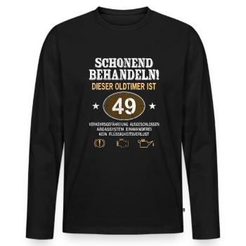 Schonend Behandeln Oldtimer Ist 49 Jahre 49. - Männer Premium Bio Langarmshirt - Schwarz - Vorne - Nico (187cm)