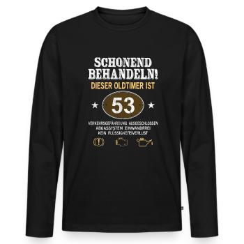 Schonend Behandeln Oldtimer Ist 53 Jahre 53. - Männer Premium Bio Langarmshirt - Schwarz - Vorne - Nico (187cm)