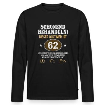 Schonend Behandeln Oldtimer Ist 62 Jahre 62. - Männer Premium Bio Langarmshirt - Schwarz - Vorne - Nico (187cm)