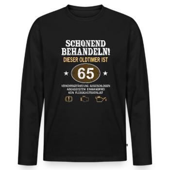 Schonend Behandeln Oldtimer Ist 65 Jahre 65. - Männer Premium Bio Langarmshirt - Schwarz - Vorne - Nico (187cm)