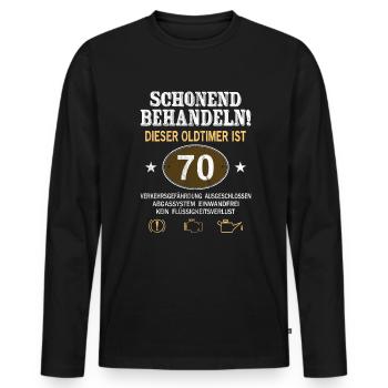 Schonend Behandeln Oldtimer Ist 70 Jahre 70. - Männer Premium Bio Langarmshirt - Schwarz - Vorne - Nico (187cm)