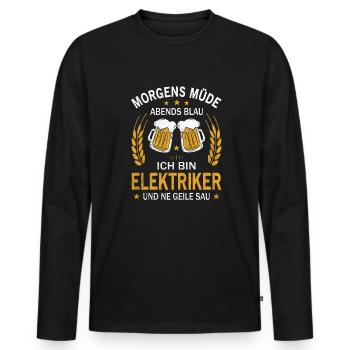 Morgens Müde Abends Blau Ich bin Elektriker - Männer Premium Bio Langarmshirt - Schwarz - Vorne - Nico (187cm)