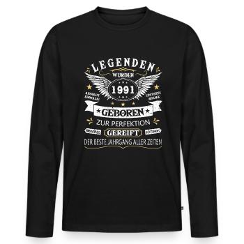 Legenden 1991 Geboren Geschenk Jahrgang 1991 - Männer Premium Bio Langarmshirt - Schwarz - Vorne - Nico (187cm)