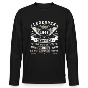 Legenden 1948 Geboren Geschenk Jahrgang 1948 - Männer Premium Bio Langarmshirt - Schwarz - Vorne - Nico (187cm)