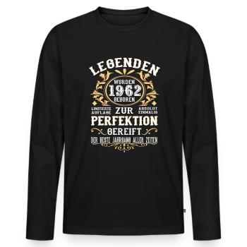 Legenden 1962 Geboren Geschenk Jahrgang 1962 - Männer Premium Bio Langarmshirt - Schwarz - Vorne - Nico (187cm)