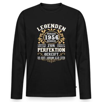 Legenden 1956 Geboren Geschenk Jahrgang 1956 - Männer Premium Bio Langarmshirt - Schwarz - Vorne - Nico (187cm)