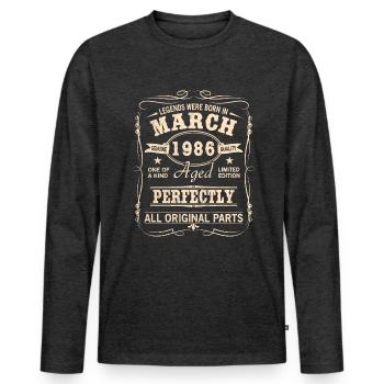 Millésime Mars 1986 Anniversaire - T-shirt manches longues Premium bio Homme - anthracite chiné - Devant - Nico (187cm)