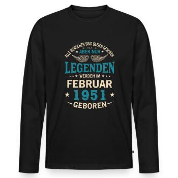 Alle Menschen Sind Gleich Geboren Februar 1951 - Männer Premium Bio Langarmshirt - Schwarz - Vorne - Nico (187cm)
