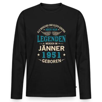 Alle Menschen Sind Gleich Geboren Jänner 1951 - Männer Premium Bio Langarmshirt - Schwarz - Vorne - Nico (187cm)
