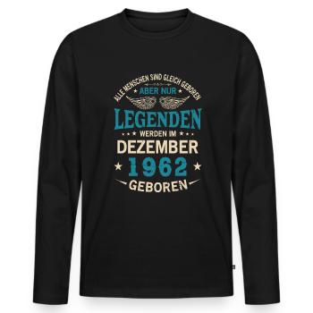 All people are equal Born December 1962 - Men's Premium Organic Long Sleeve Shirt - black - Front - Nico (187cm)