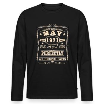 Millésime mai 1971 Anniversaire - T-shirt manches longues Premium bio Homme - noir - Devant - Nico (187cm)