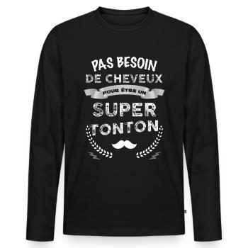 Super Tonton Chauve avec moustache - T-shirt manches longues Premium bio Homme - noir - Devant - Nico (187cm)