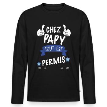 Papy Cool Idée Cadeau Humour Grand Père - T-shirt manches longues Premium bio Homme - noir - Devant - Nico (187cm)