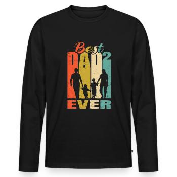 Meilleur père de tous les temps Père de 2 enfants Mari père - T-shirt manches longues Premium bio Homme - noir - Devant - Nico (187cm)