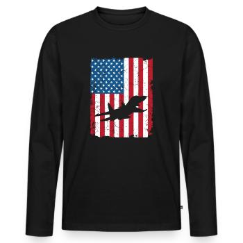 American Flag USA Airplane Jet Fighter 4th of July - Men's Premium Organic Long Sleeve Shirt - black - Front - Nico (187cm)