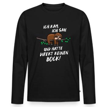 Ich hatte keinen Bock Faultier Fun Shirt - Männer Premium Bio Langarmshirt - Schwarz - Vorne - Nico (187cm)