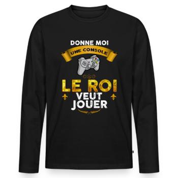 Joueur De Jeux vidéo Le roi Veut Jouer - T-shirt manches longues Premium bio Homme - noir - Devant - Nico (187cm)