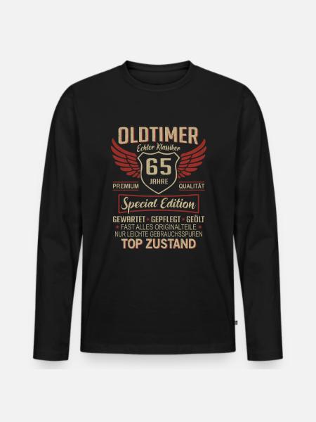 65. Geburtstag 65 Jahre Einzigartiger Oldtimer - Männer Premium Bio Langarmshirt - Schwarz