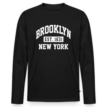 brooklyn Quote Graphic - Men's Premium Organic Long Sleeve Shirt - black - Front - Nico (187cm)