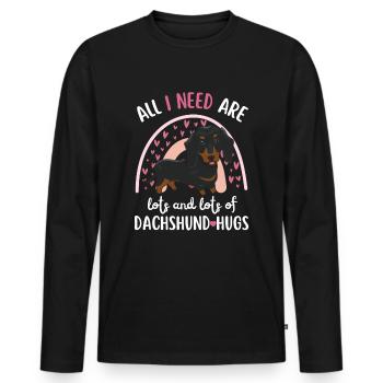 Doux teckel amoureux Kawaii - T-shirt manches longues Premium bio Homme - noir - Devant - Nico (187cm)