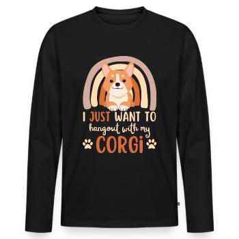 Doux gallois Corgi Lover Kawaii - T-shirt manches longues Premium bio Homme - noir - Devant - Nico (187cm)