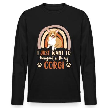 Doux gallois Corgi Lover Kawaii - T-shirt manches longues Premium bio Homme - noir - Devant - Nico (187cm)