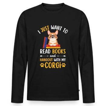 Sweet Welsh Corgi Book Livres kawaii - T-shirt manches longues Premium bio Homme - noir - Devant - Nico (187cm)