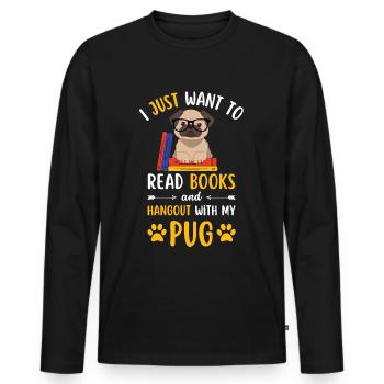 Süßer Mops Buch Bücher kawaii - Männer Premium Bio Langarmshirt - Schwarz - Vorne - Nico (187cm)