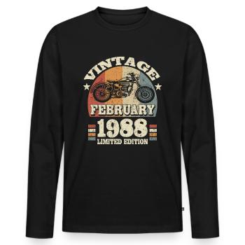 Vintage retro motor biker born in February 1988 - Men's Premium Organic Long Sleeve Shirt - black - Front - Nico (187cm)