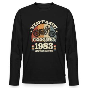 Vintage retro motor biker born in February 1983 - Men's Premium Organic Long Sleeve Shirt - black - Front - Nico (187cm)