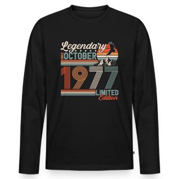 Légendaire Octobre 1977 Naissance Anniversaire - T-shirt manches longues Premium bio Homme - noir - Devant - Nico (187cm)
