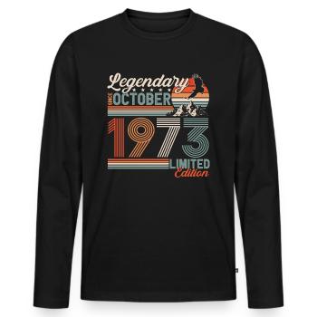Légendaire Octobre 1973 Anniversaire de naissance - T-shirt manches longues Premium bio Homme - noir - Devant - Nico (187cm)