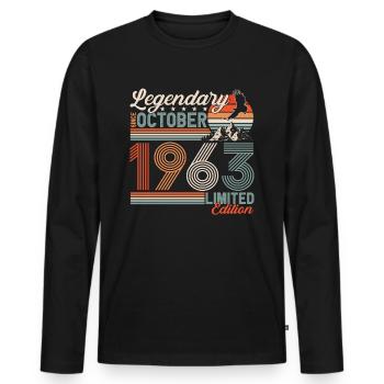 Légendaire Octobre 1963 Anniversaire de naissance - T-shirt manches longues Premium bio Homme - noir - Devant - Nico (187cm)