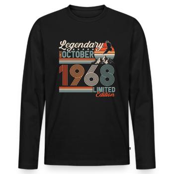 Légendaire Octobre 1968 Anniversaire de naissance - T-shirt manches longues Premium bio Homme - noir - Devant - Nico (187cm)